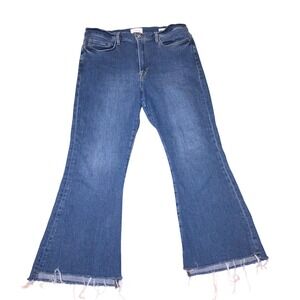 FRAME Le Crop Flare Jeans Samson Medium Wash Raw Hem Womens Denim